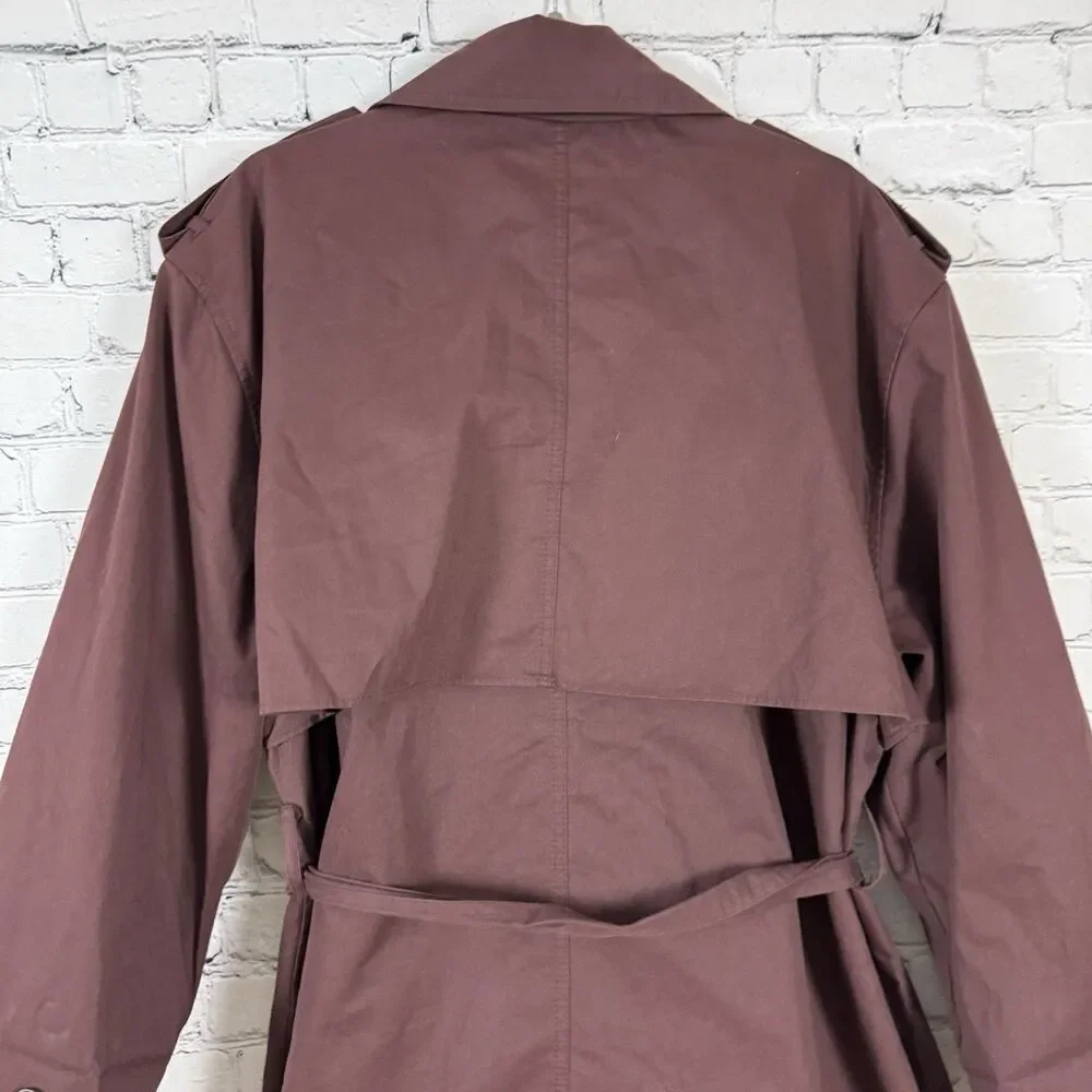 The Frankie Shop Lisburn Short Trench Coat Belted in Burgundy One Size O/S - Picture 13 of 15